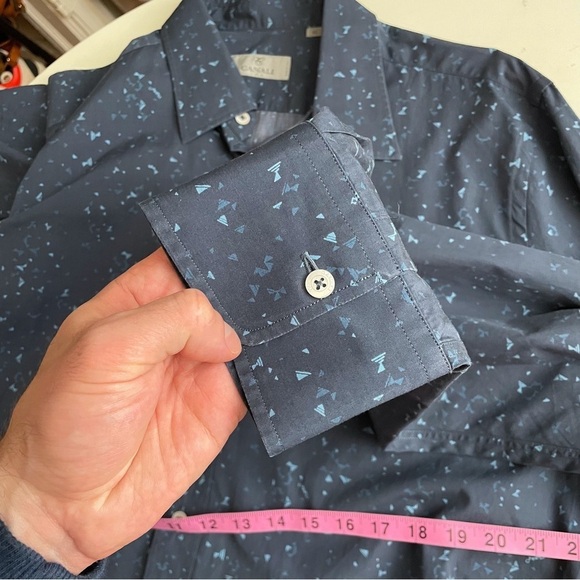 Canali Lightweight Cotton Print Button Down Shirt Blue Men’s Size XL - Picture 5 of 7